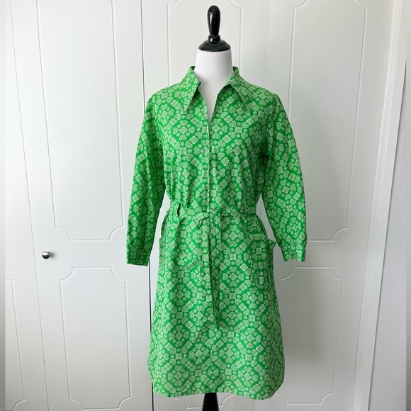Vintage Green Patterned Cotton Shirt Dress - Picture 3 of 9